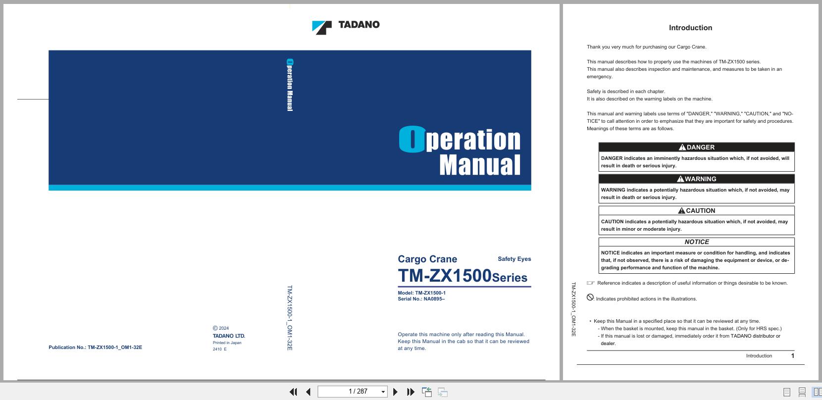 Tadano Crane TM ZX1500 Series Operation Manual TM ZX1500 1 OM1 32E 2024 (1)