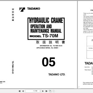 Tadano Crane TS 70M Operation and Maintenance Manual TS 70M 1 O 01 EN JP (1)