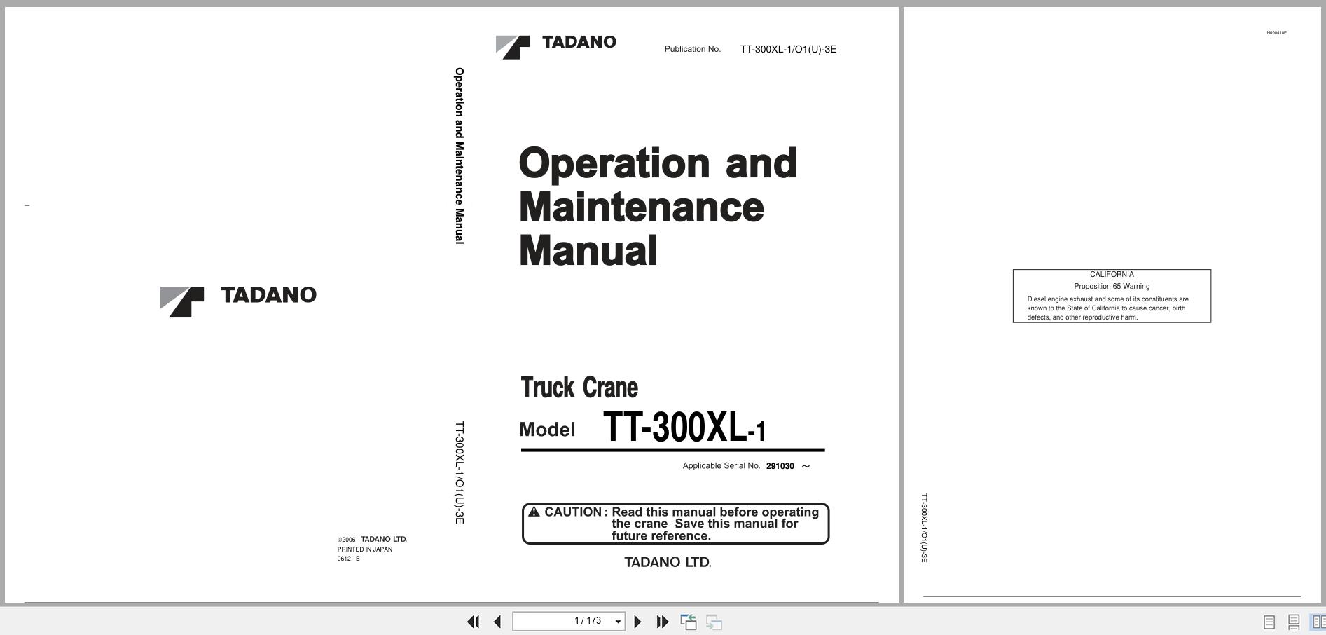Tadano Crane TT 300XL 1 Operation and Maintenance Manual TT 300XL 1 O1(U) 3E 2006 (1)