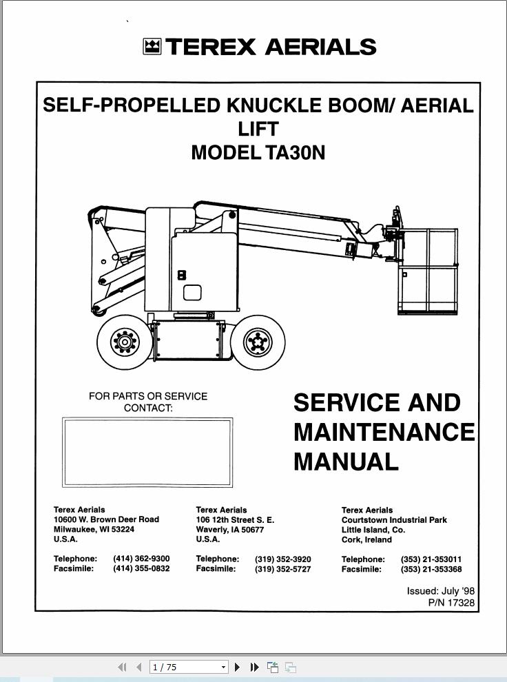 Terex Aerial Lift TA30N Service Maintenance Manual 17328 (1)