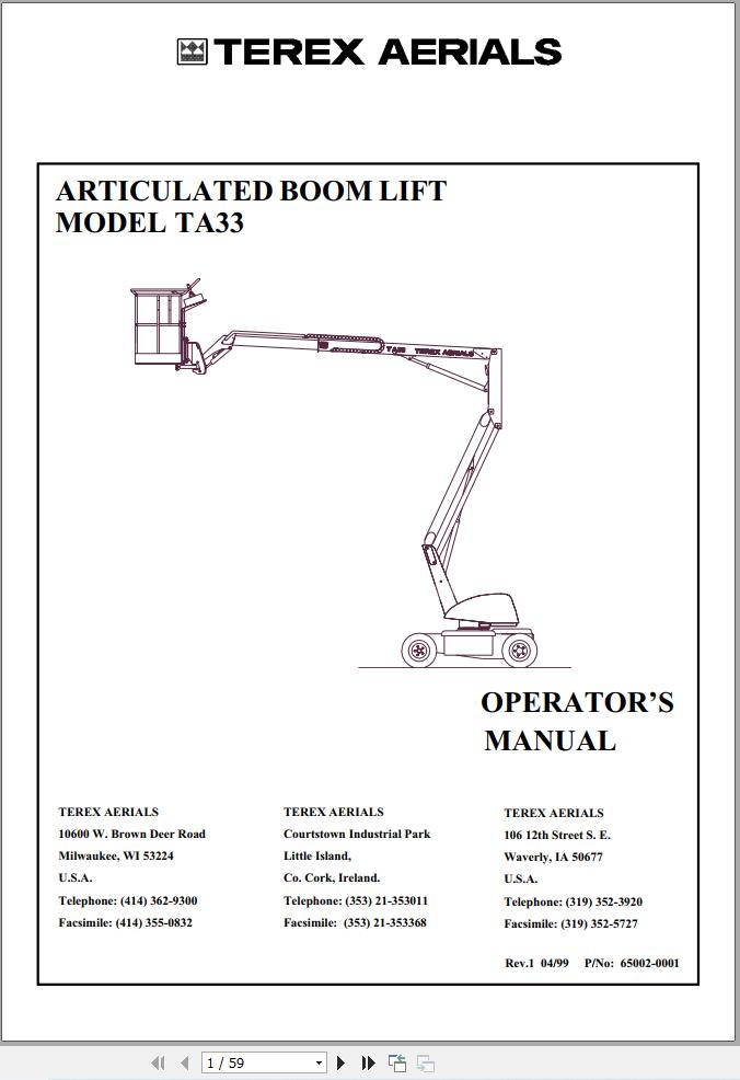 Terex Articulated Boom Lift TA33 Operators Manual 65002 0001 (1)