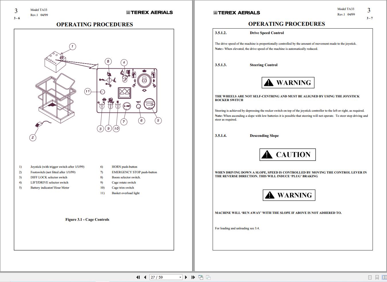 Terex Articulated Boom Lift TA33 Operators Manual 65002 0001 (2)