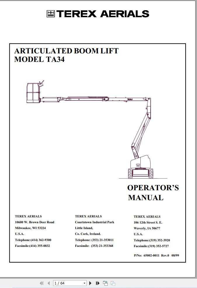 Terex Articulated Boom Lift TA34 Operators Manual 65002 0011 (1)