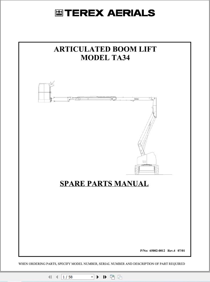 Terex Articulated Boom Lift TA34 Parts Manual 65002 0012 (1)