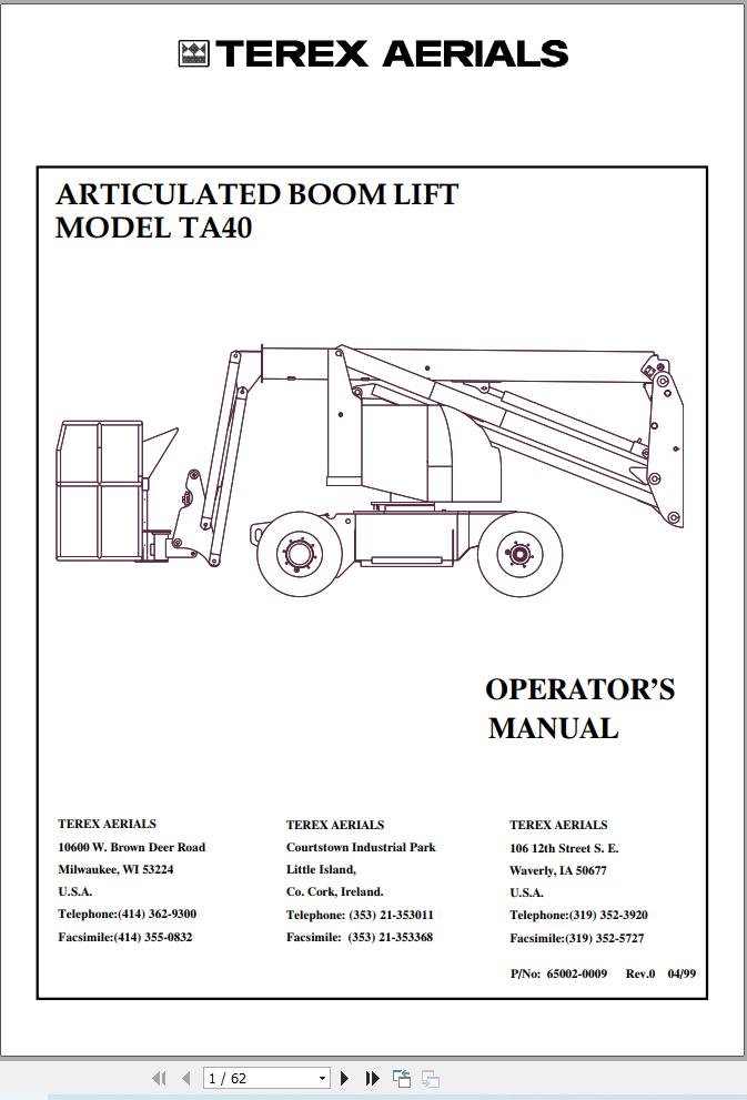 Terex Articulated Boom Lift TA40 Operators Manual 65002 0009 (1)