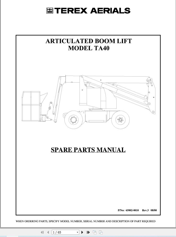 Terex Articulated Boom Lift TA40 Parts Manual 65002 0010 1 (1)