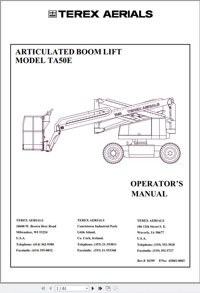 Terex Articulated Boom Lift TA50E Operators Manual 65002 0003 (1)