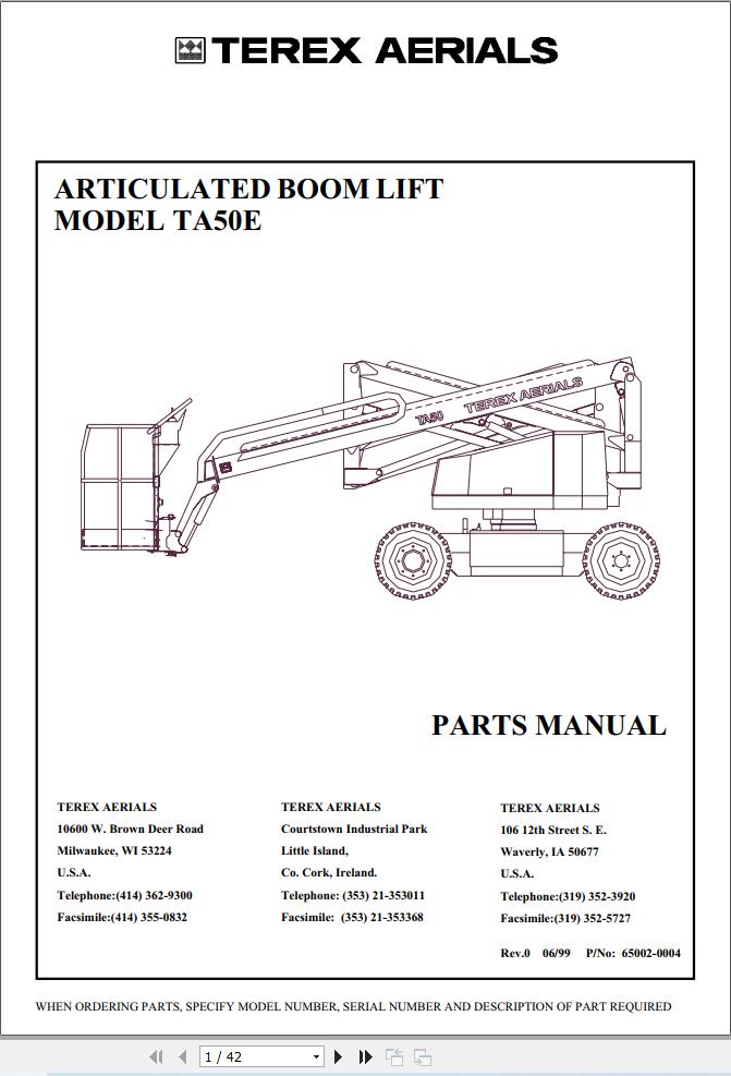 Terex Articulated Boom Lift TA50E Parts Manual 65002 0004 (1)