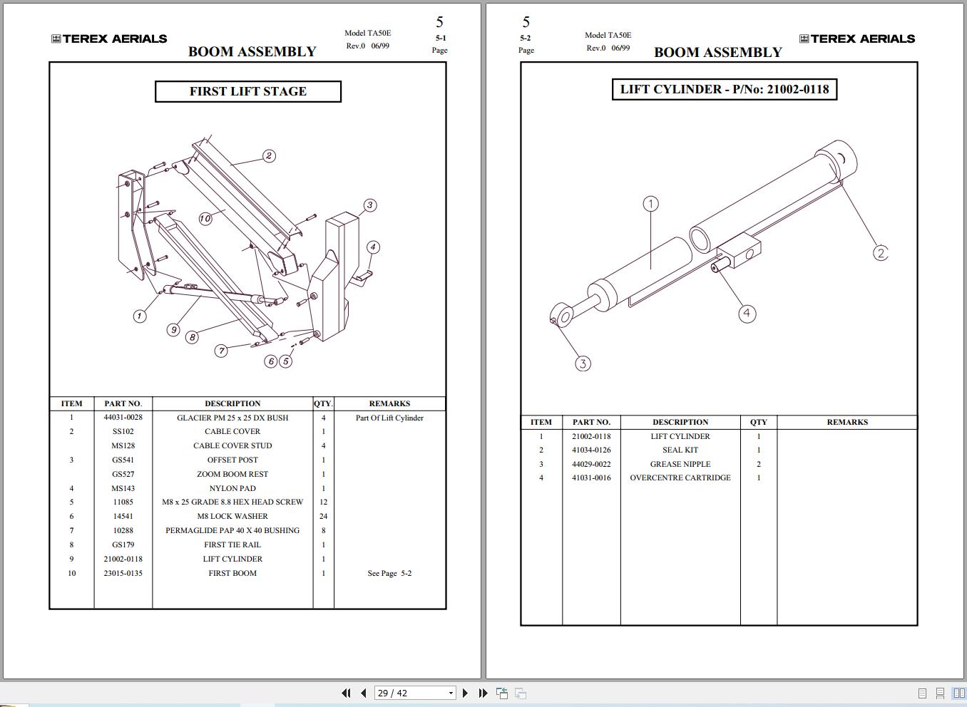 Terex Articulated Boom Lift TA50E Parts Manual 65002 0004 (2)
