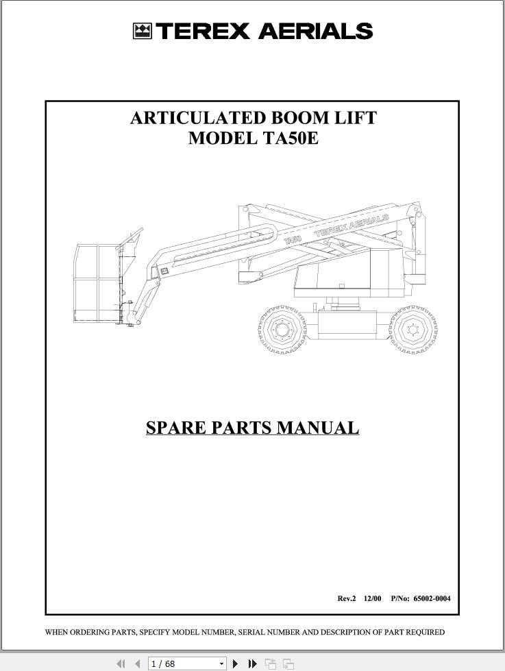 Terex Articulated Boom Lift TA50E Parts Manual 65002 0004 2 (1)