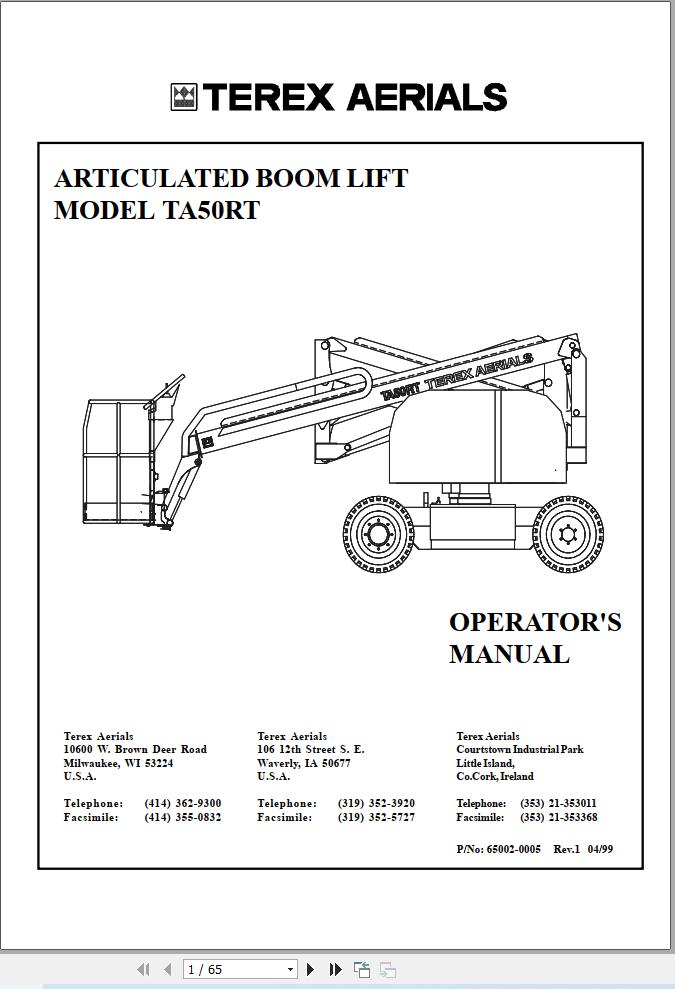 Terex Articulated Boom Lift TA50RT Operators Manual 65002 0005 (1)
