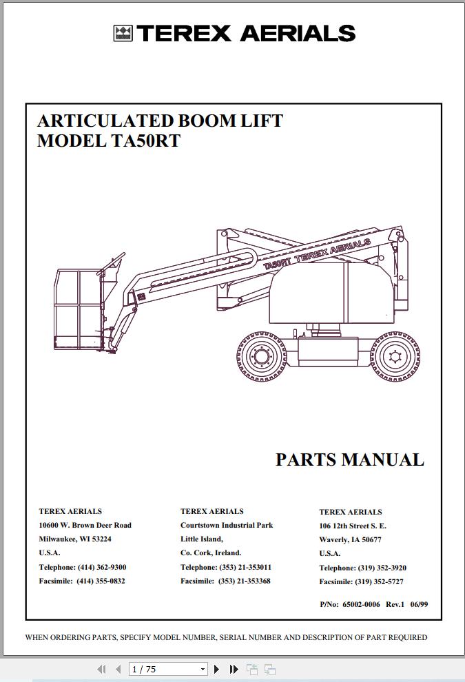 Terex Articulated Boom Lift TA50RT Parts Manual 65002 0006 1 (1)