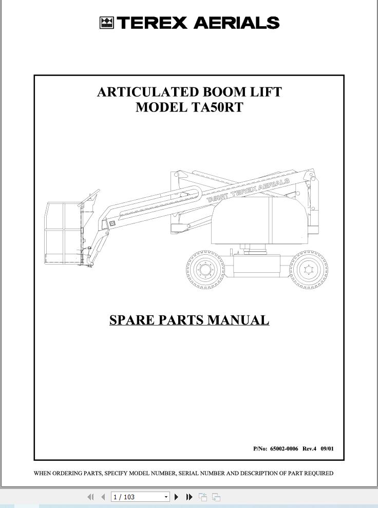 Terex Articulated Boom Lift TA50RT Parts Manual 65002 0006 4 (1)