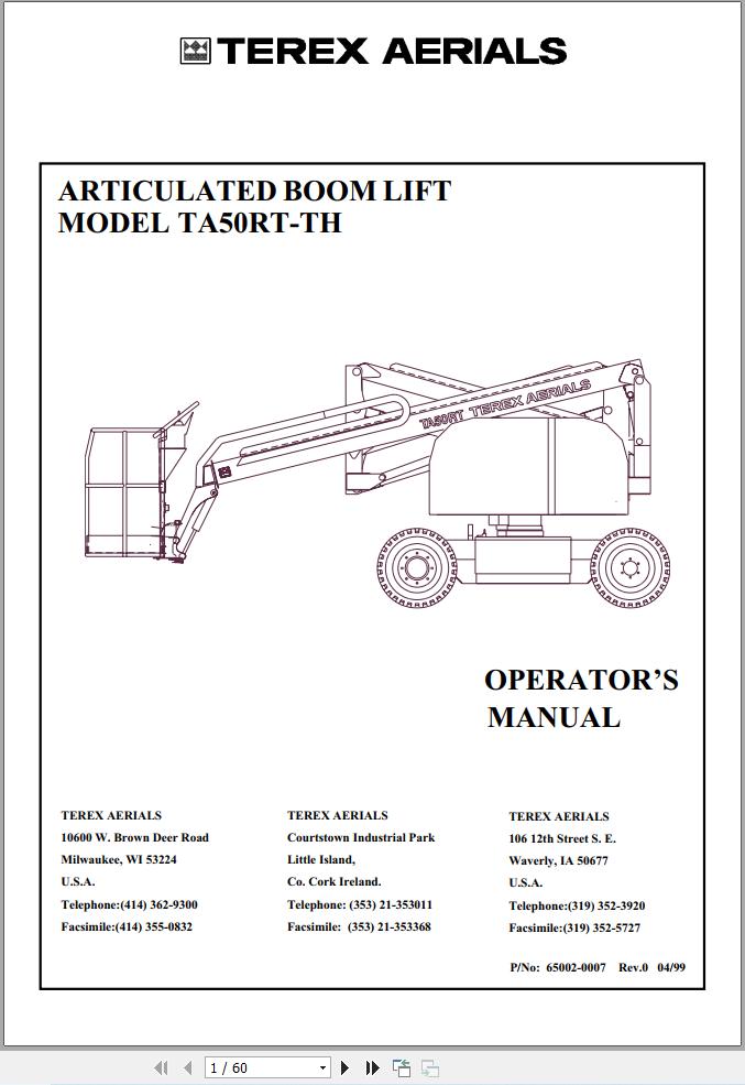 Terex Articulated Boom Lift TA50RT TH Operators Manual 65002 0007 (1)