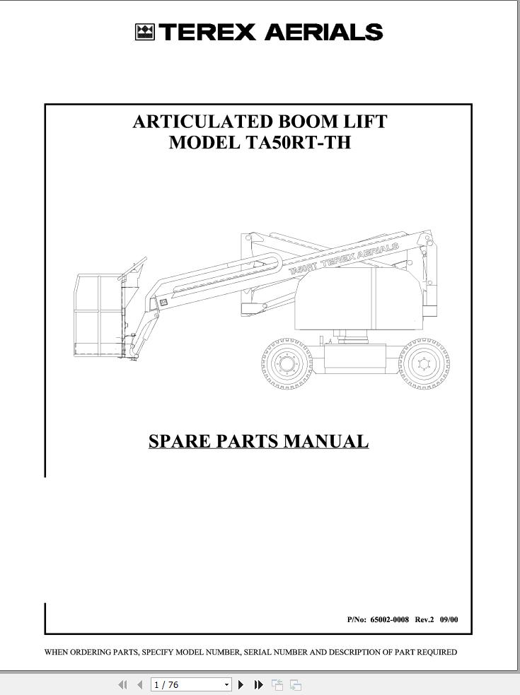 Terex Articulated Boom Lift TA50RT TH Parts Manual 65002 0008 2 (1)