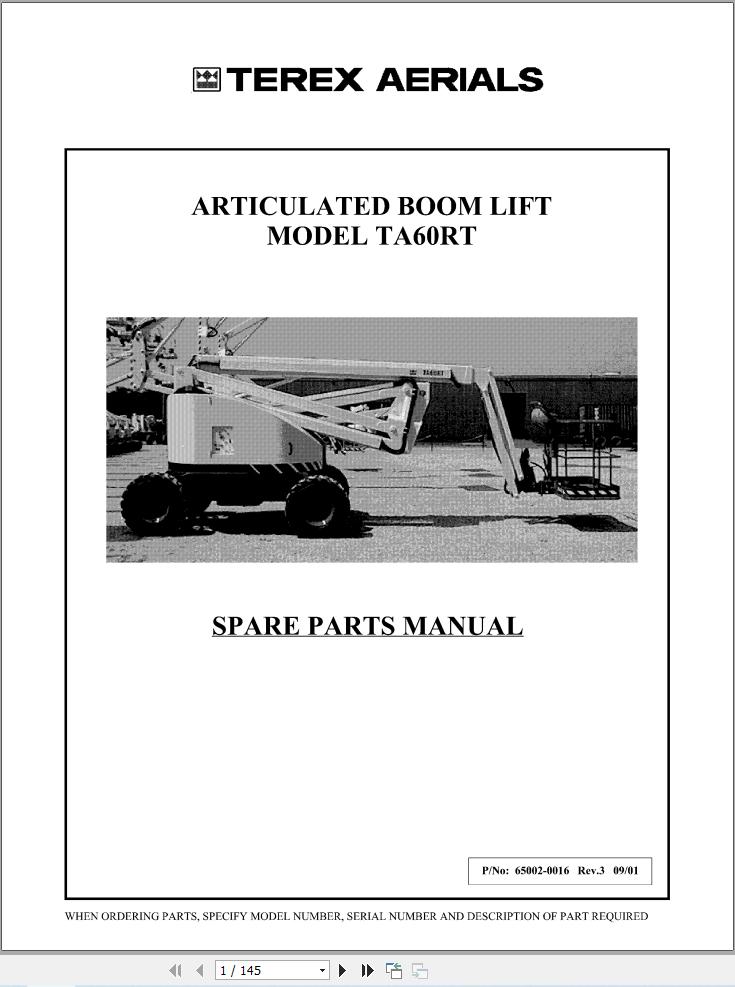 Terex Articulated Boom Lift TA60RT Parts Manual 65002 0016 (1)