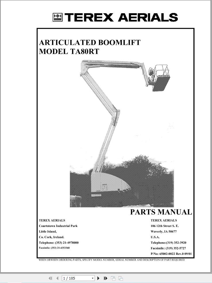Terex Articulated Boom Lift TA80RT Parts Manual 65002 0022 (1)