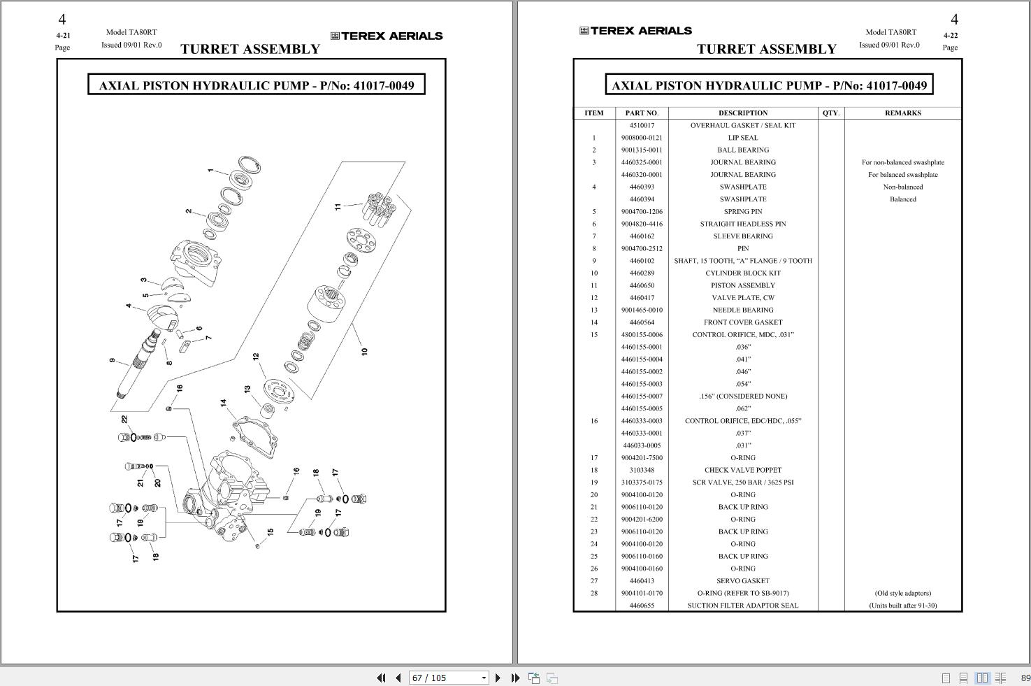 Terex Articulated Boom Lift TA80RT Parts Manual 65002 0022 (2)
