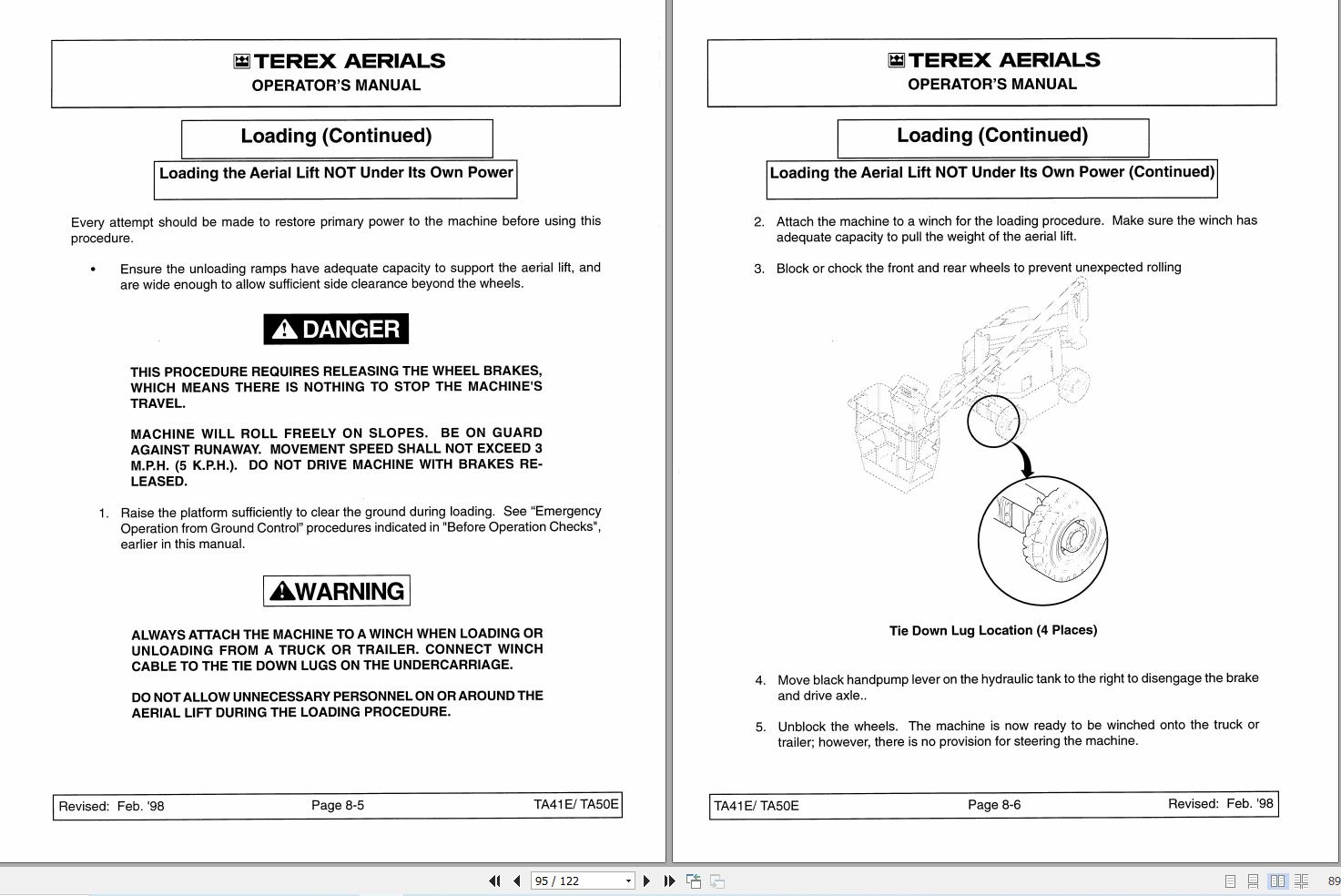 Terex Articulated Lift TA41E TA50E Operation Maintenance Manual 17321 (2)