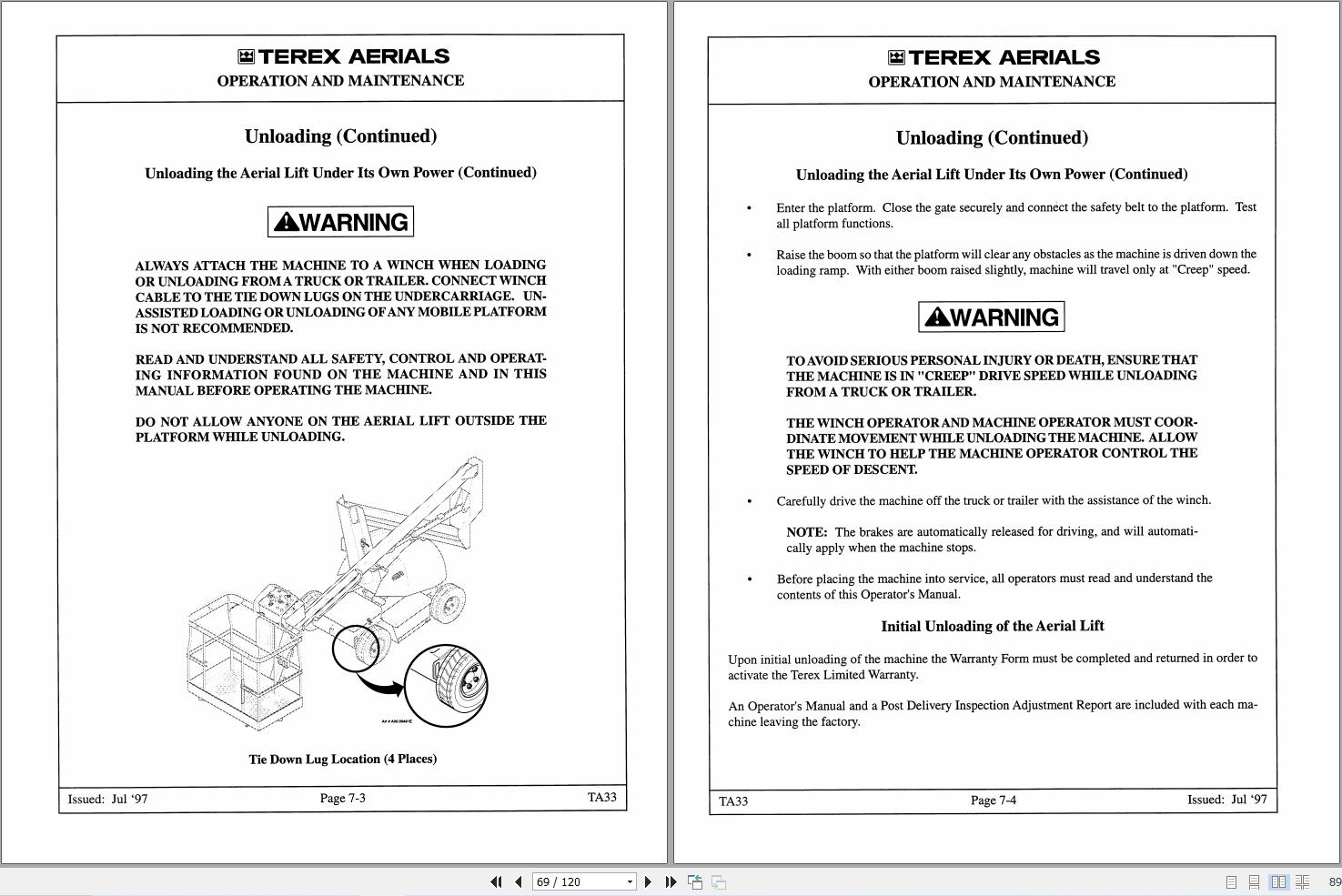 Terex Boom Lift TA33 Operation Maintenance Manual 17319 (2)