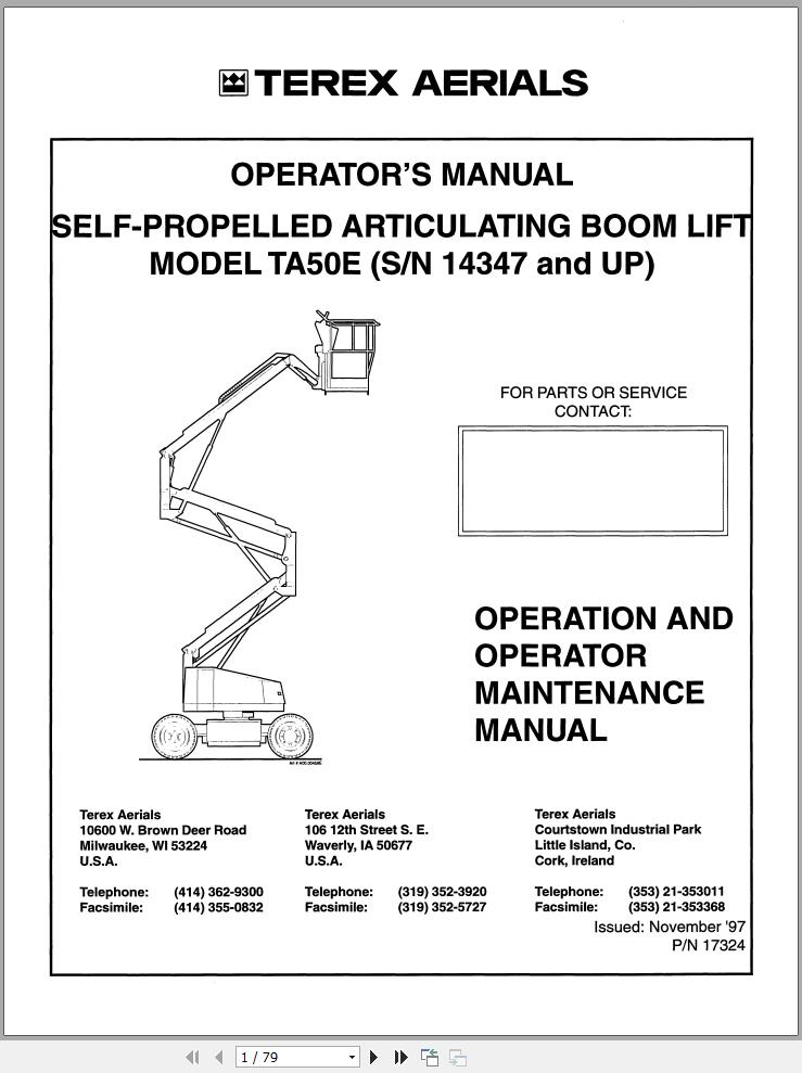 Terex Boom Lift TA50E Operators Maintenance Manual 17324 (1)