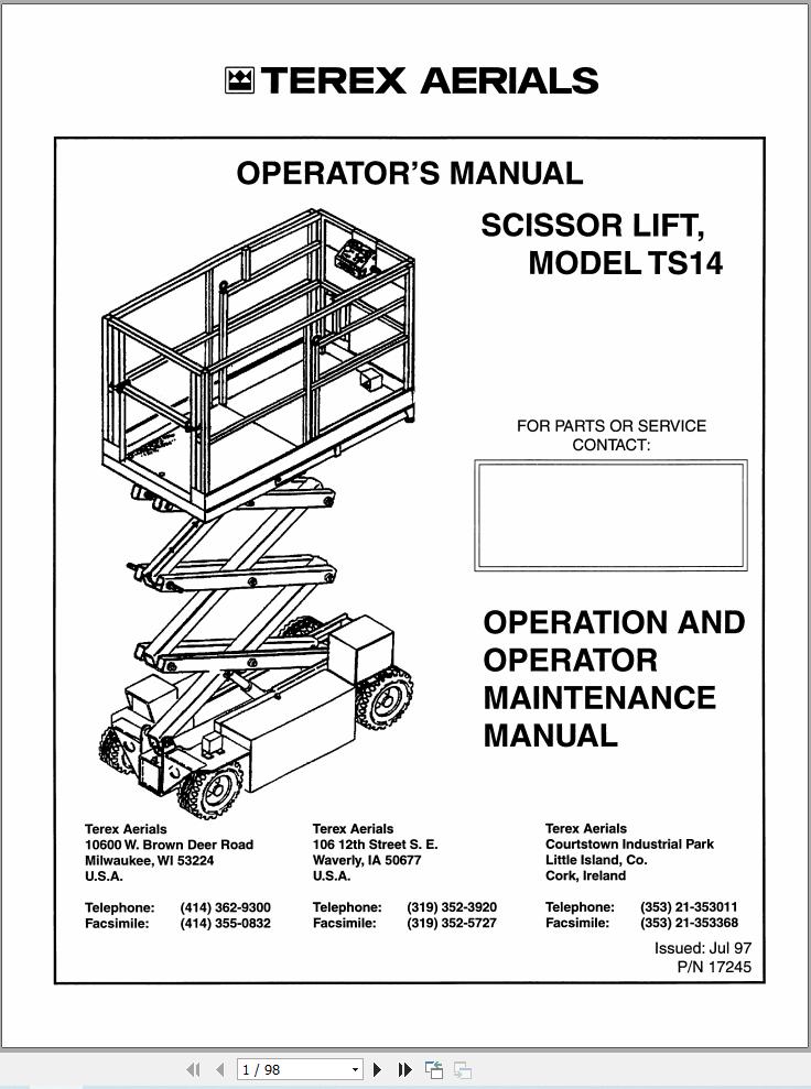 Terex Scissor Lift TS14 Operators Maintenance Manual 17245 (1)