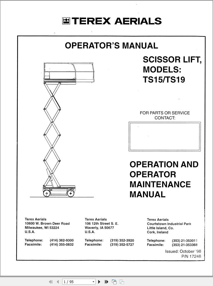 Terex Scissor Lift TS15 TS19 Operators Maintenance Manual 17248 (1)