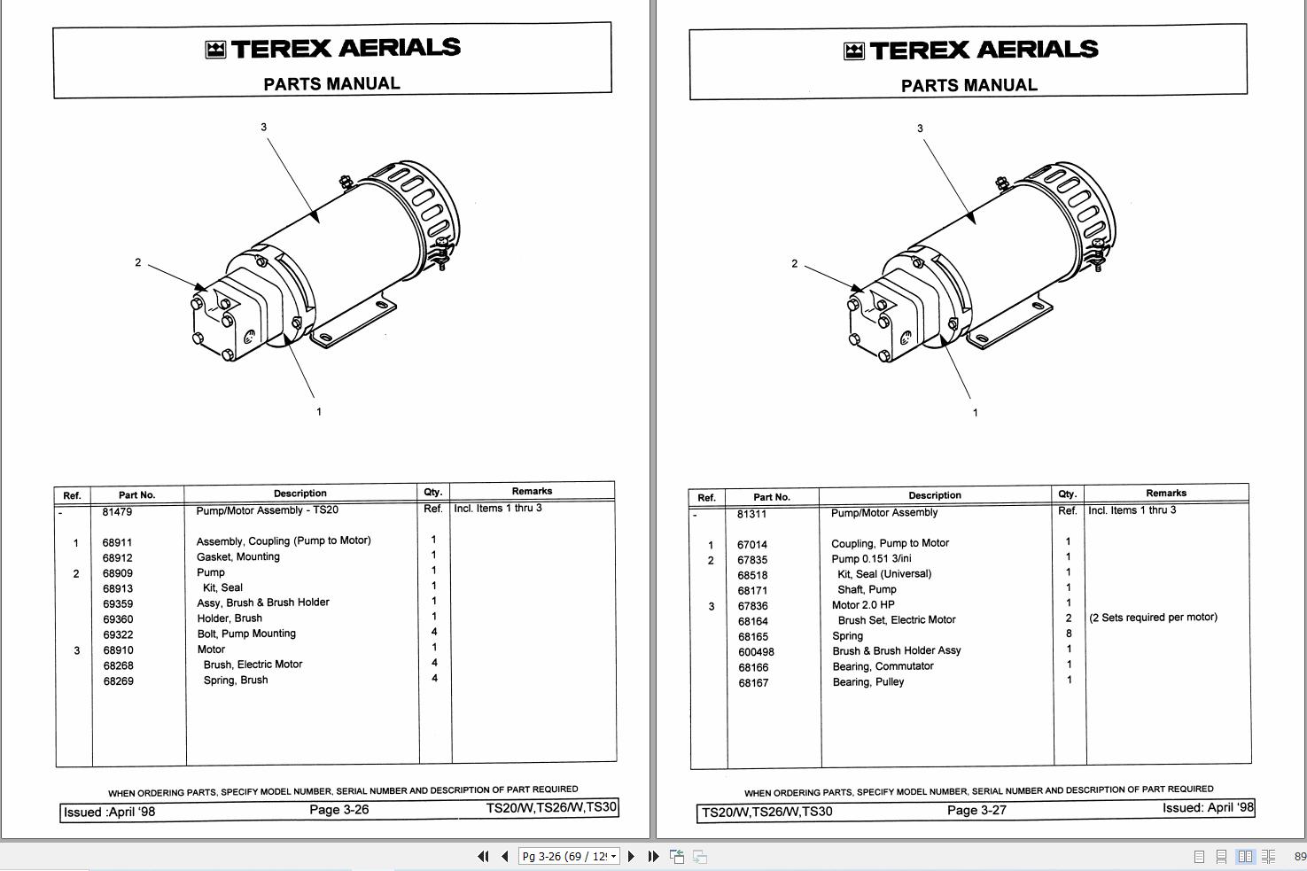 Terex Scissor Lift TS20 TS20W TS26 TS26W TS30 Parts Manual 17273 (2)