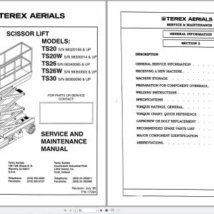 Terex Scissor Lift TS20 TS20W TS26 TS26W TS30 Service Maintenance Manual 17264 (1)