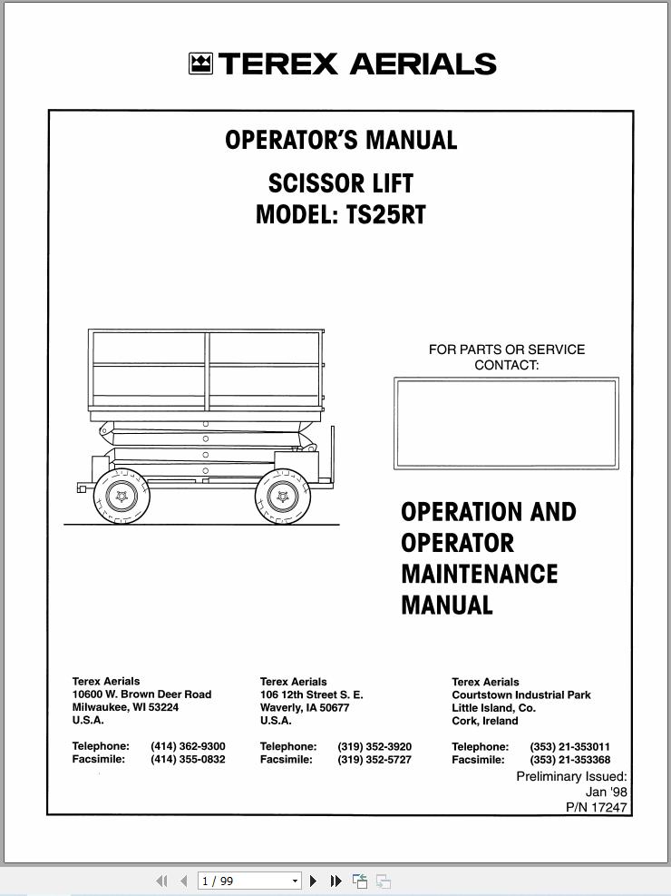 Terex Scissor Lift TS25RT Operators Maintenance Manual 17247 (1)
