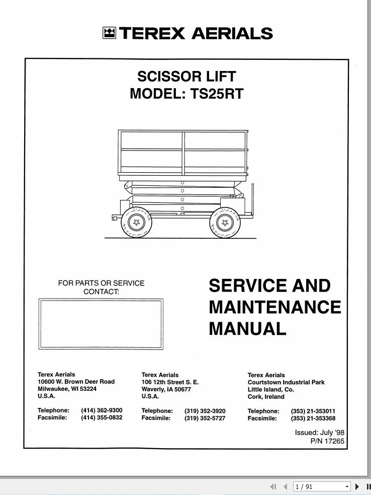 Terex Scissor Lift TS25RT Service Maintenance Manual 17265 (1)