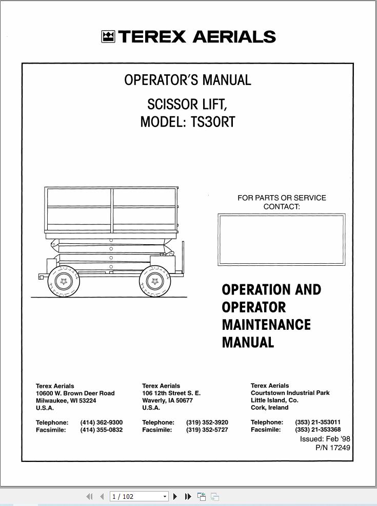 Terex Scissor Lift TS30RT Operators Maintenance Manual 17249 (1)