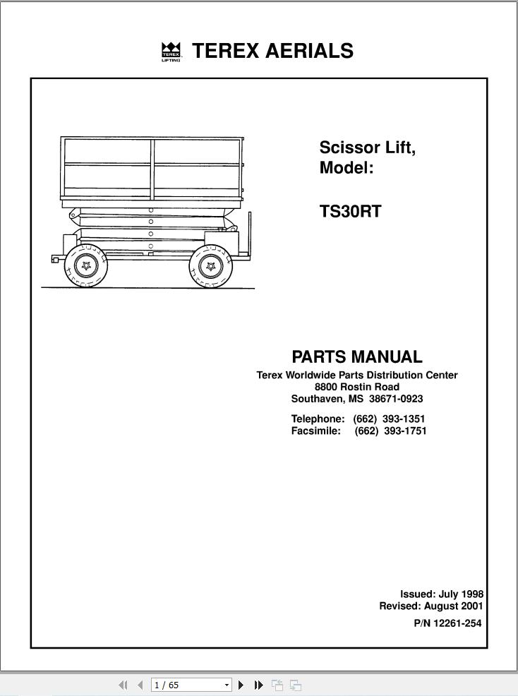 Terex Scissor Lift TS30RT Parts Manual 12261 254 (1)