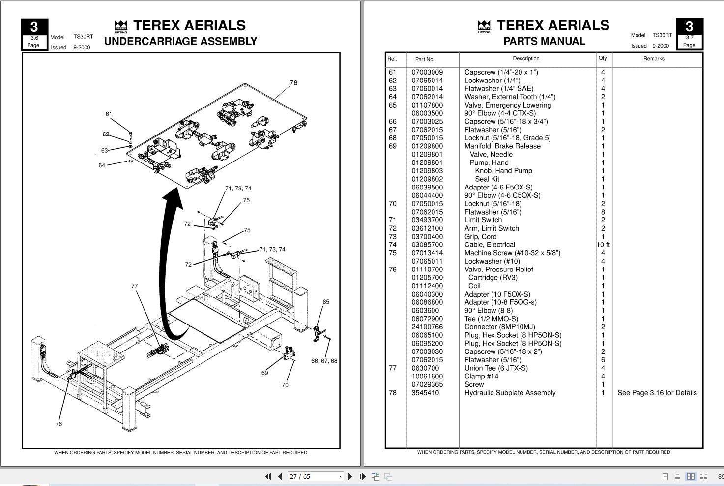 Terex Scissor Lift TS30RT Parts Manual 12261 254 (2)