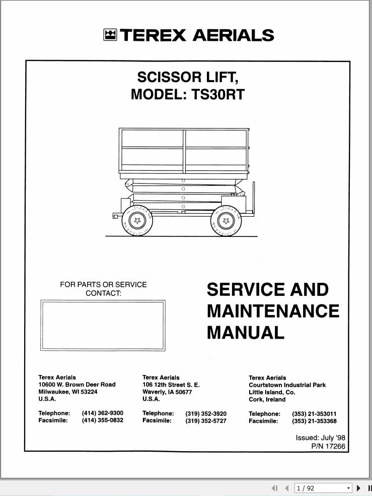 Terex Scissor Lift TS30RT Service Maintenance Manual 17266 (1)
