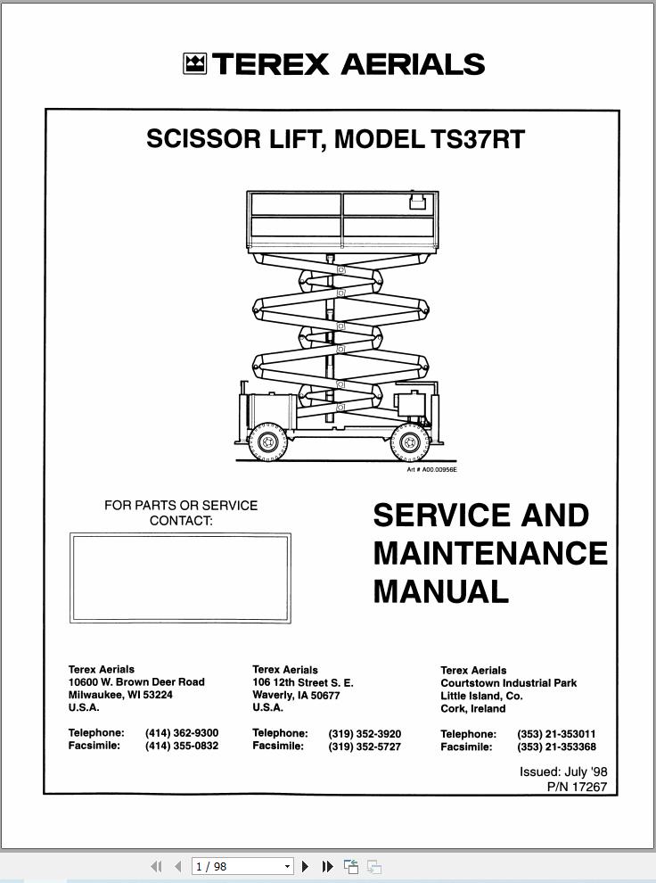 Terex Scissor Lift TS37RT Service Maintenance Manual 17267 (1)