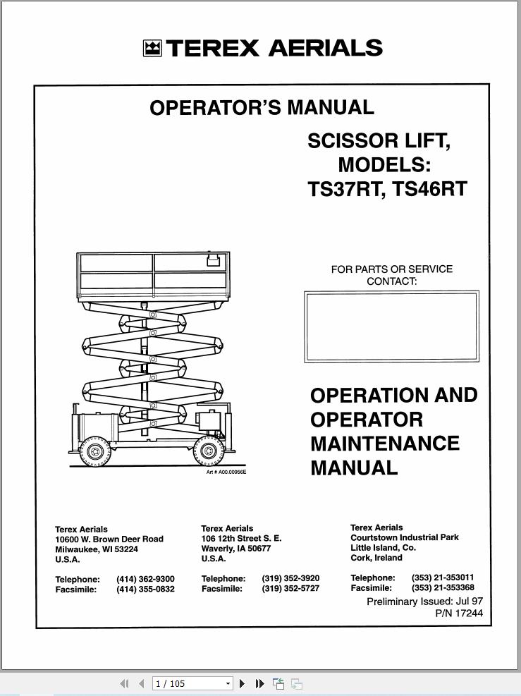 Terex Scissor Lift TS37RT TS46RT Operators Maintenance Manual 17244 (1)