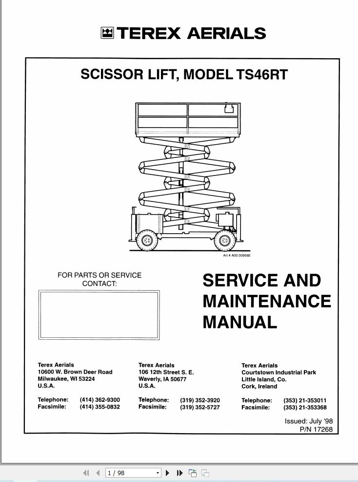 Terex Scissor Lift TS46RT Service Maintenance Manual 17268 (1)
