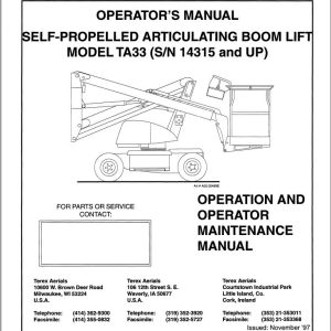 Terex Self Propelled Articulating Boom Lift TA33 Operation Maintenance Manual 17323 (1)