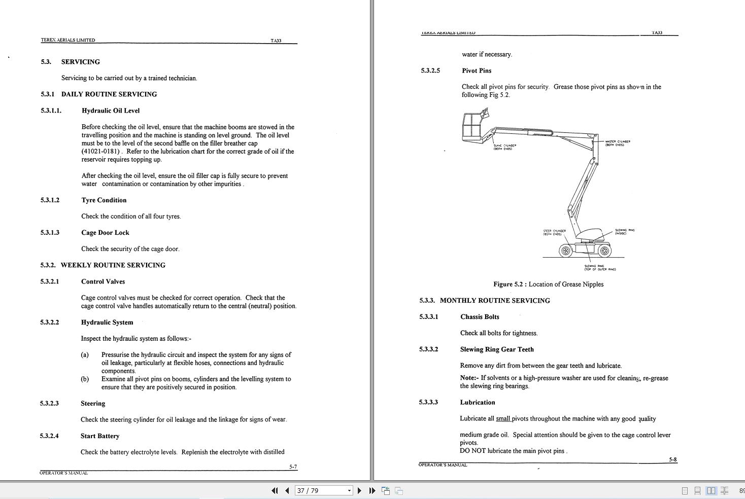 Terex Self Propelled Articulating Boom Lift TA33 Operation Maintenance Manual 17323 (2)
