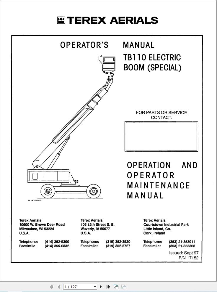 Terex Self Propelled Boom Lift TB110 Operators Maintenance Manual 17152 (1)