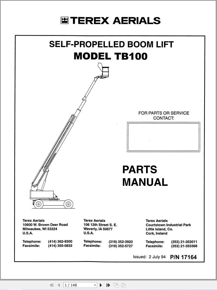 Terex Self Propelled Boom Lift TB110 Parts Manual 17164 (1)