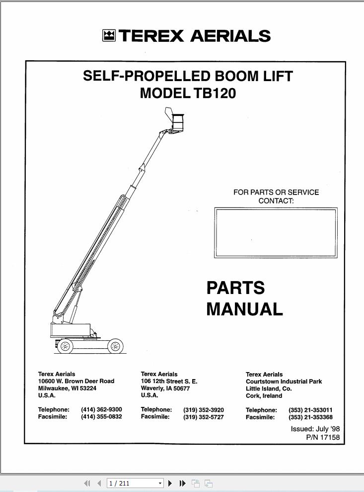 Terex Self Propelled Boom Lift TB120 Parts Manual 17158 (1)