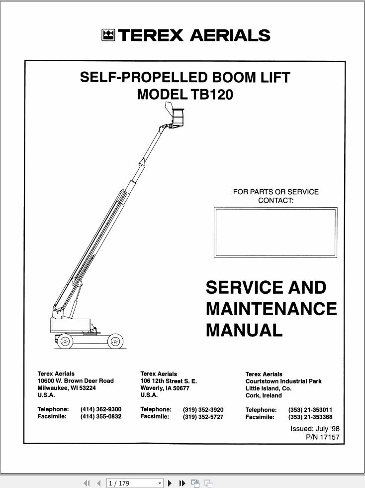Terex Self Propelled Boom Lift TB120 Service Maintenance Manual 17157 (1)