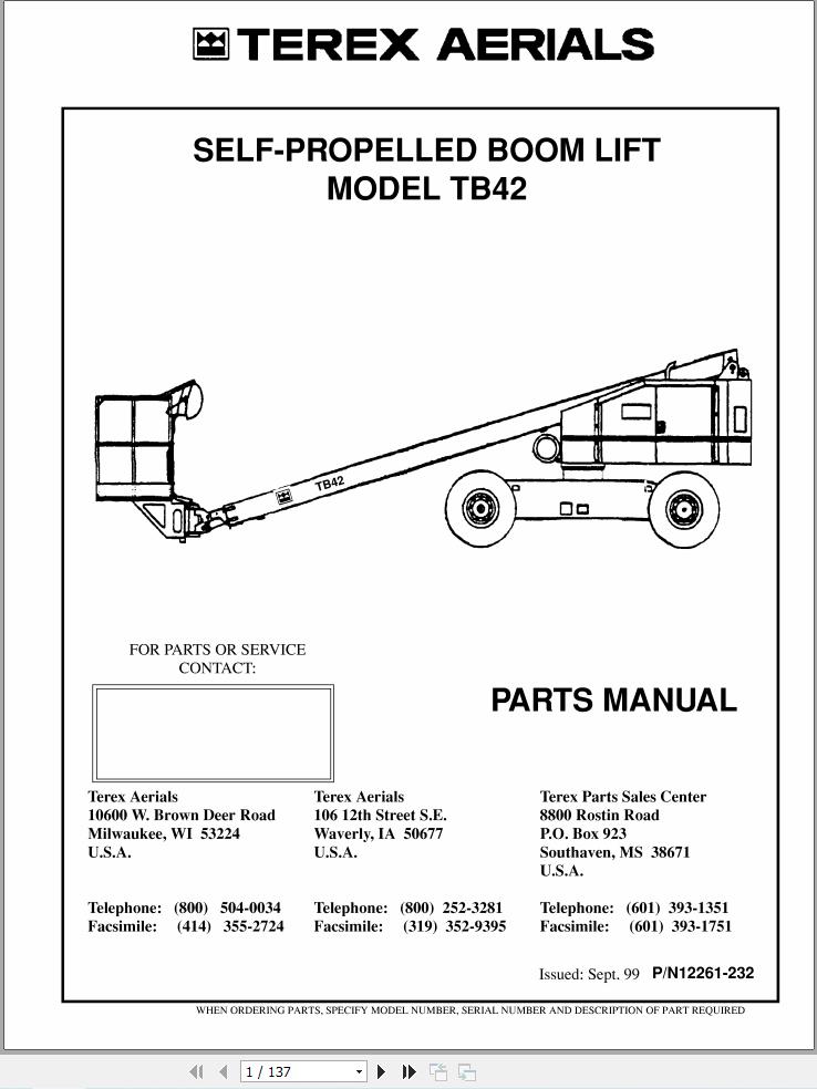 Terex Self Propelled Boom Lift TB42 Parts Manual 12261 232 (1)