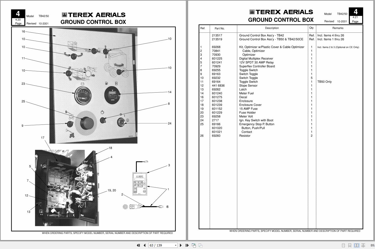 Terex Self Propelled Boom Lift TB42 TB50 Parts Manual 12261 232 (2)