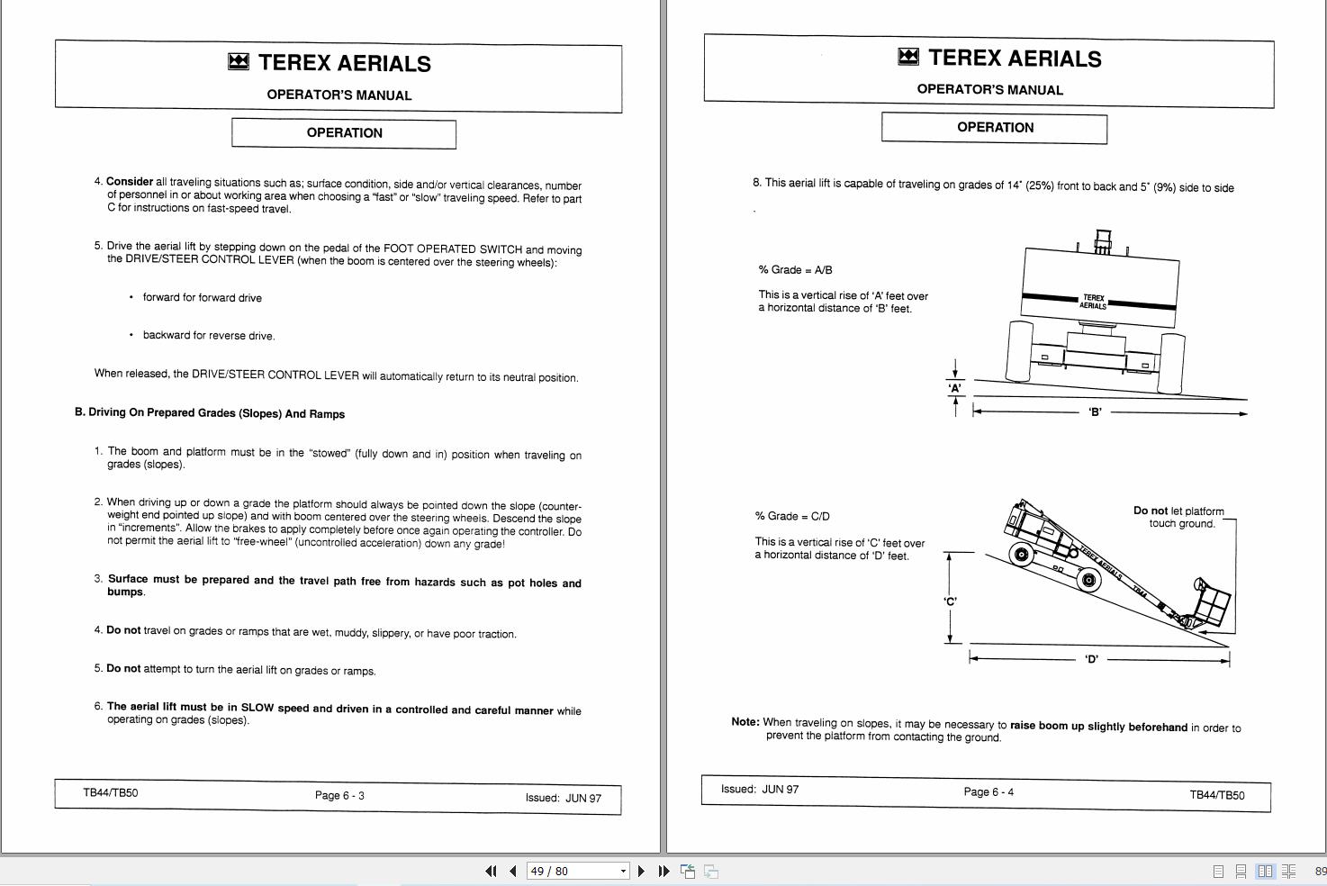 Terex Self Propelled Boom Lift TB44 TB50 Operators Manual 17147 (2)