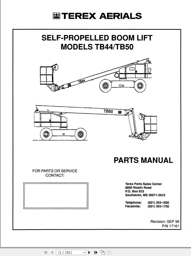 Terex Self Propelled Boom Lift TB44 TB50 Parts Manual 17161 (1)