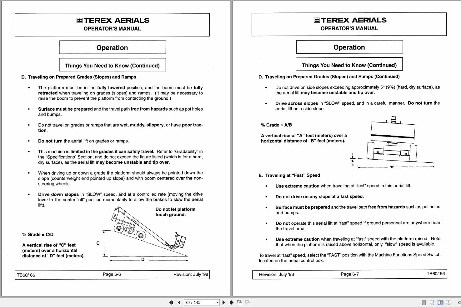 Terex Self Propelled Boom Lift TB60 TB66 Operators Maintenance Manual 17149 1 (2)