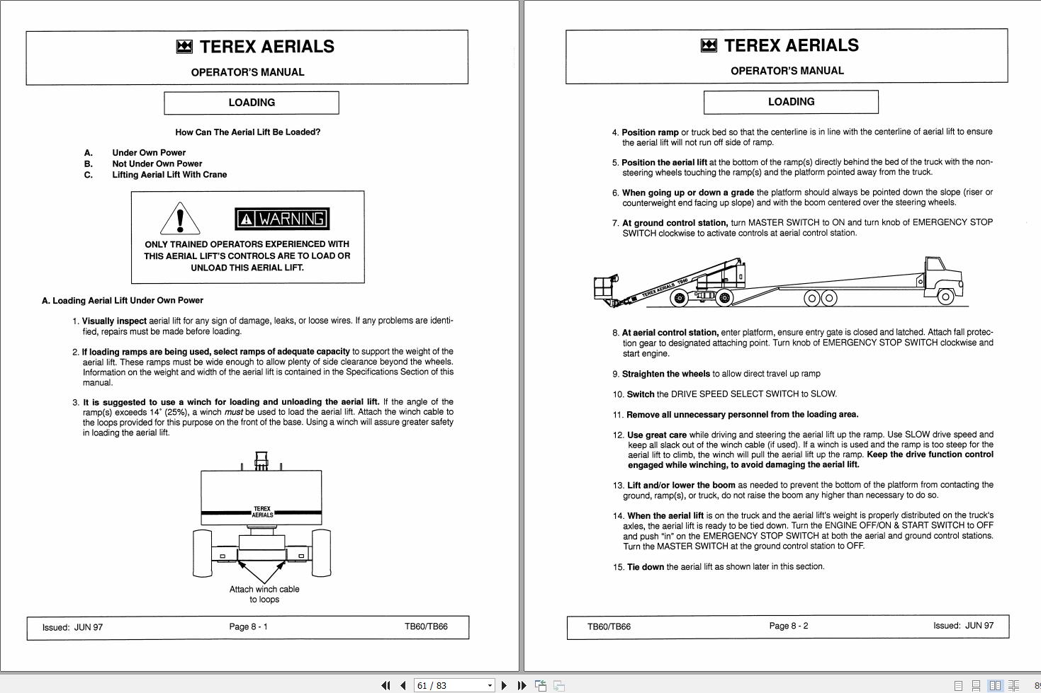 Terex Self Propelled Boom Lift TB60 TB66 Operators Maintenance Manual 17149 (2)